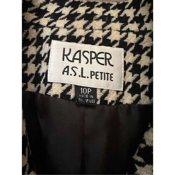 Vintage Kasper APL Houndstooth Black & White Wool 2 Piece Blazer Skirt Set | 10P - Picture 8 of 12